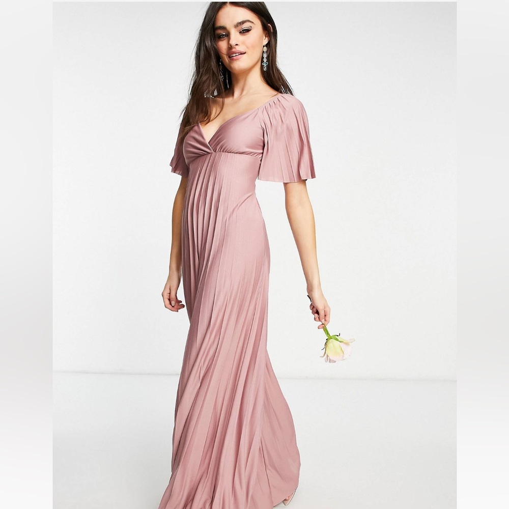 ASOS Design Pleated Twist Back Cap Sleeve Maxi Dress in Rose (never worn)